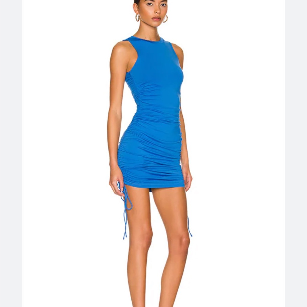 Super down Cory Ruched Side Dress in Colbalt - Picture 4 of 9